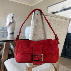 FENDI SUEDE Vintage Baguette Red
